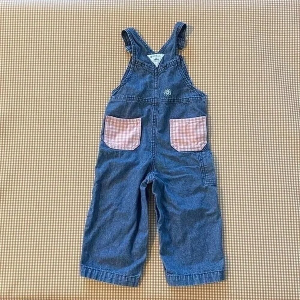 Vintage Oshkosh gingham pockets denim overalls bibs Y2K Size‎ 24 months farm